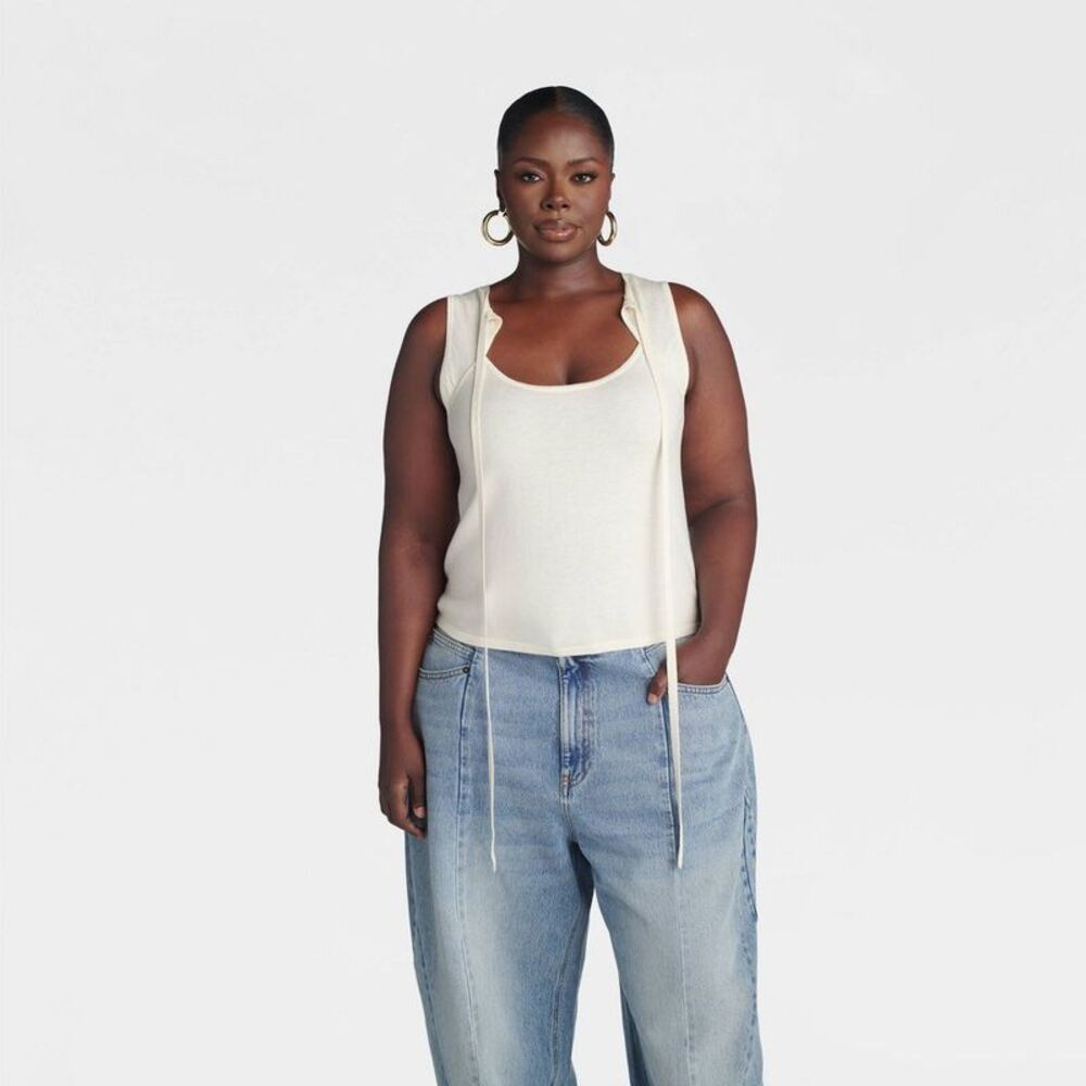KBB by KAHLANA Women's 'The Tie-Front Tank Top' - Cream 3X
